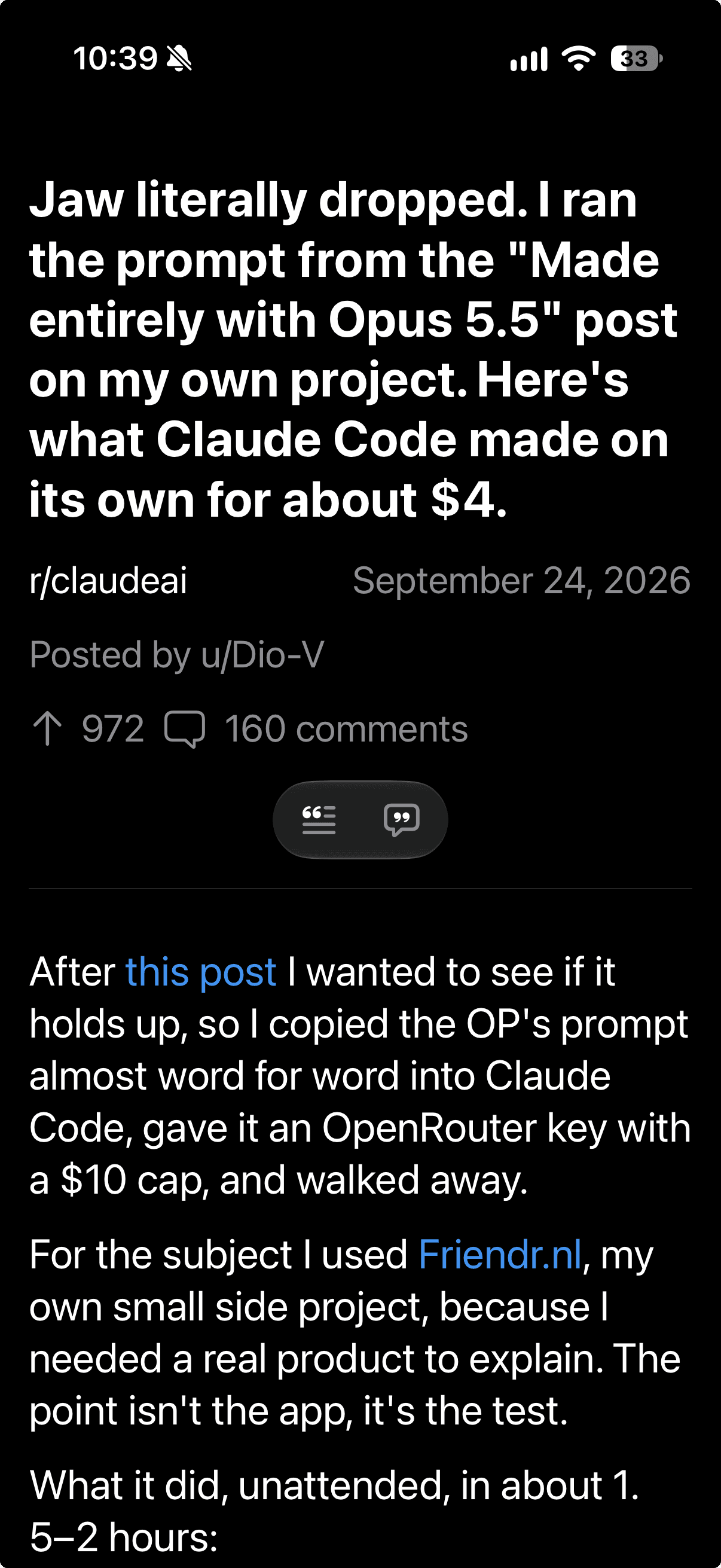 RSSum on iPhone: reddit post