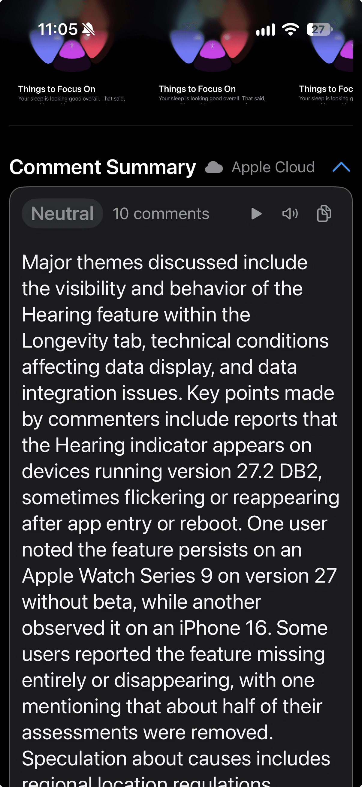 RSSum on iPhone: comment summary