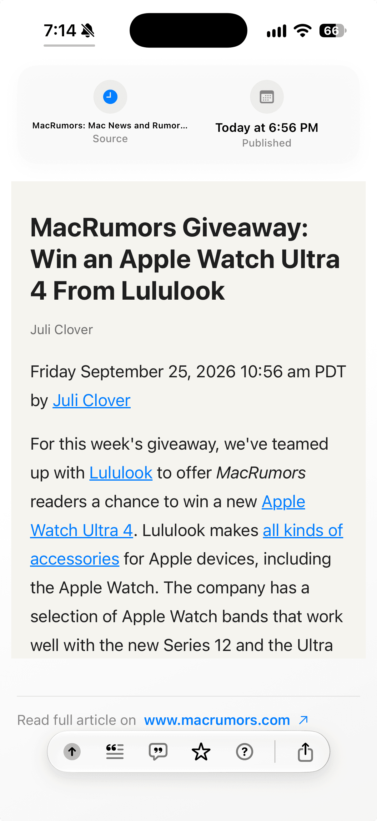RSSum on iPhone: article reader · light