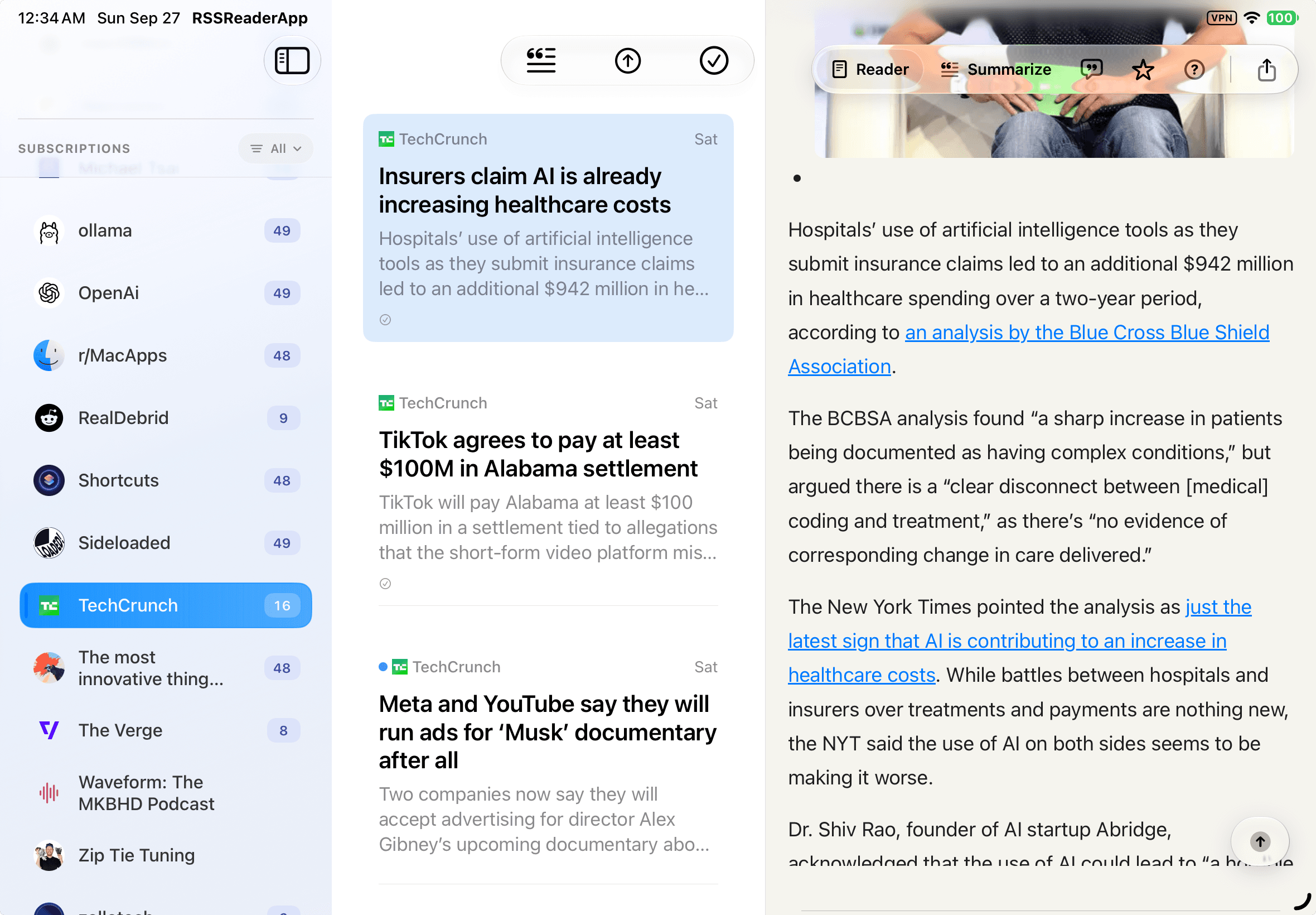 RSSum: article reader