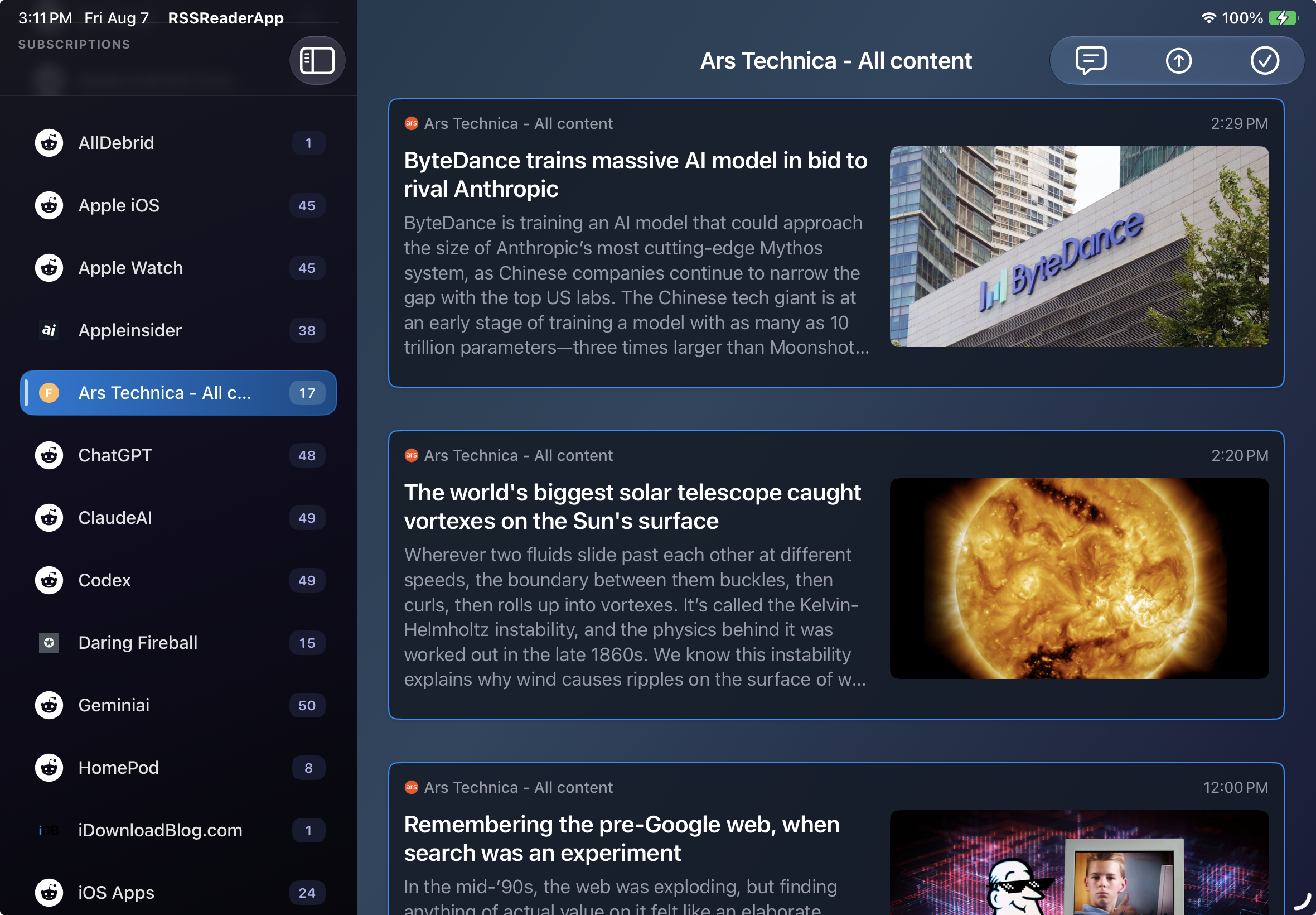 RSSReader unified feed