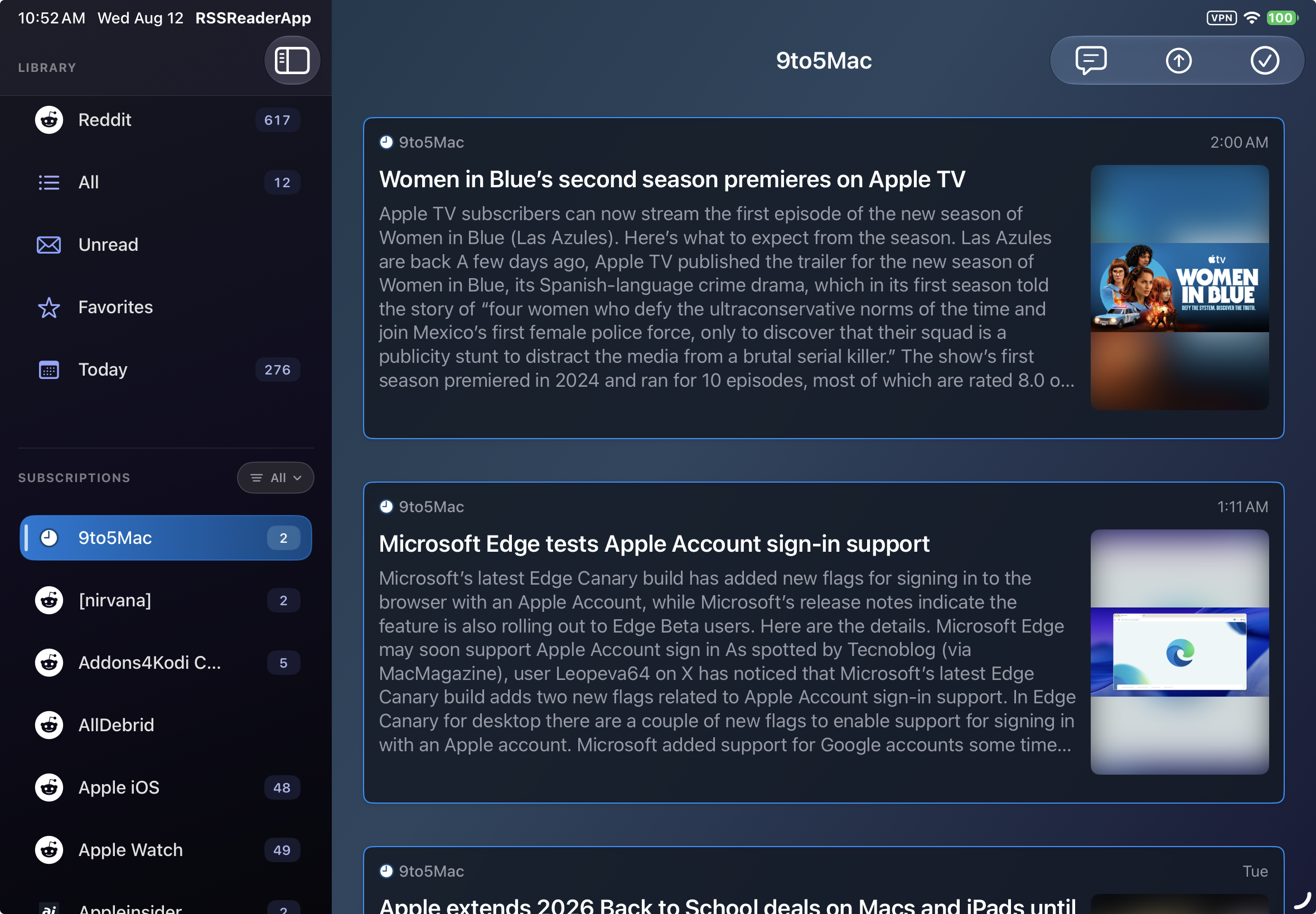 RSSReaderApp feed screen