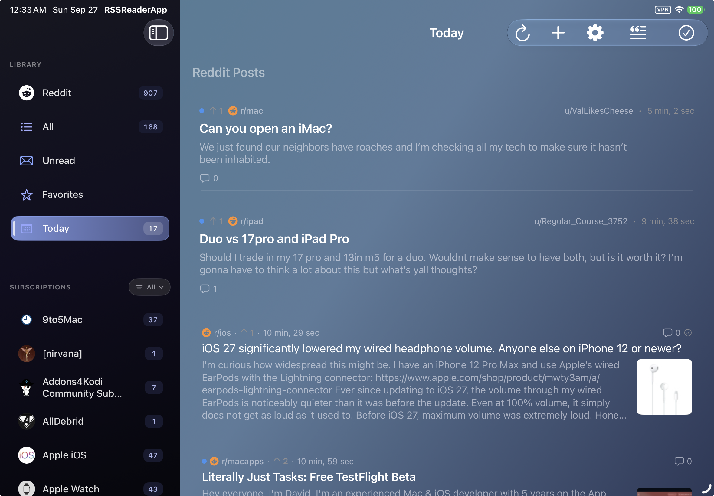 RSSum feed screen